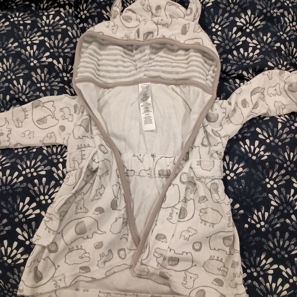 Carter's Gray and White Baby Bathrobe With Hood